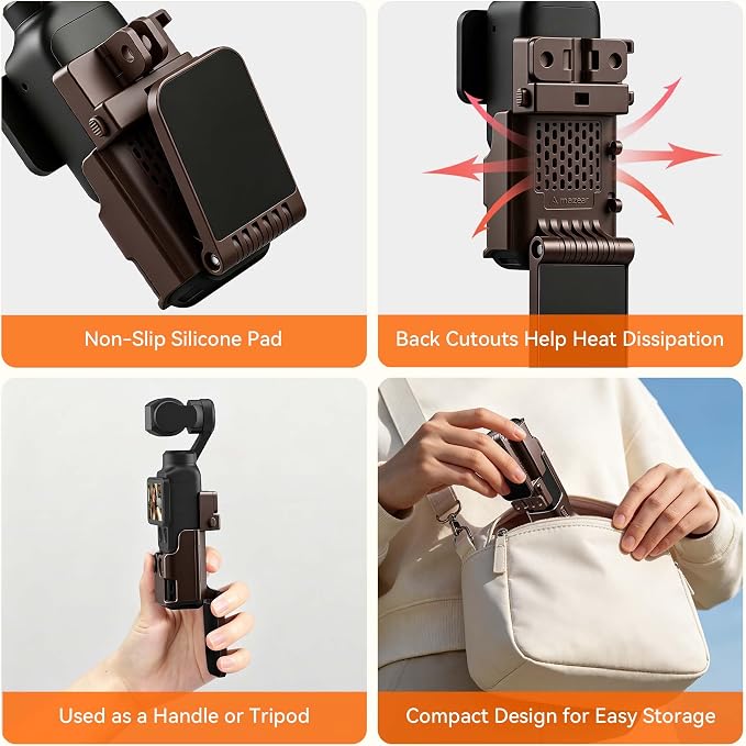 AMAZEAR Magnetic Mount Stand Compatible with DJI Osmo Pocket 4P/4/3/Xtra Muse, Pocket4 Accessories Adapter Clamp Magnet Suction Case Holder on Desktop/Vertical Surface, 180° Adjustable Handle, Brown - Image 8