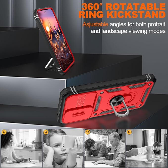 Gritup for Galaxy A57 5G Phone Case: Samsung A57 5G Case with 2*Screen Protector, Magnetic Stand & Slide Camera Cover, Shock Proof Military-Grade para Galaxy A 57 Phone Cover, Red+Black - Image 7