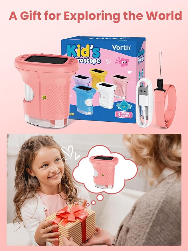 Microscope for Kids, 2.4 Inch Digital Microscope with 1000X Magnification, Handheld Camera Mini Pocket Magnifying Glass, Educational Birthday Gifts Toys for Ages 3+, Pink - Image 9