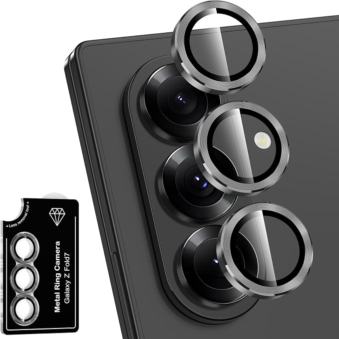 for Samsung Galaxy Z Fold 7 Camera Lens Protector, Individual Metal Ring Tempered Glass Lens Cover, [Strong Adsorption] Scratch Resistant Ultra-Thin HD Clear Lens Cover, 1 Set-Black by Btscase