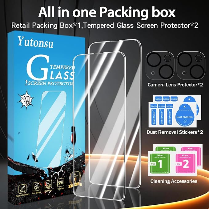 2 Pack Tempered Glass Screen Protector for iPhone 14 6.1-Inch | with 2 Pack Camera Lens Protector, Anti Scratch, Bubble Free, Case Friendly - Image 8