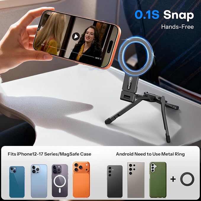 OMOTON TP03 [Ultra-Slim] 360° Rotating for MagSafe Tripod Stand with Hook | Tripod for iPhone 17 & Android, Dual-Side Magnetic, 1/4" Screw, Fits Vlog, Gym, Travel Essential Accessories, Women Men Gift - Image 9