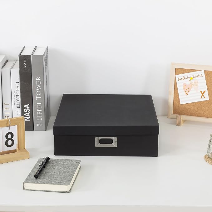 Soul & Lane - Black Scrapbook Photo Storage Box with Lid, 14.8x13x3.7 In | Large Keepsake Memory Organizer, Decorative Cardboard Album Box, Jumbo Craft Storage for Photos and Memorabilia - Image 2