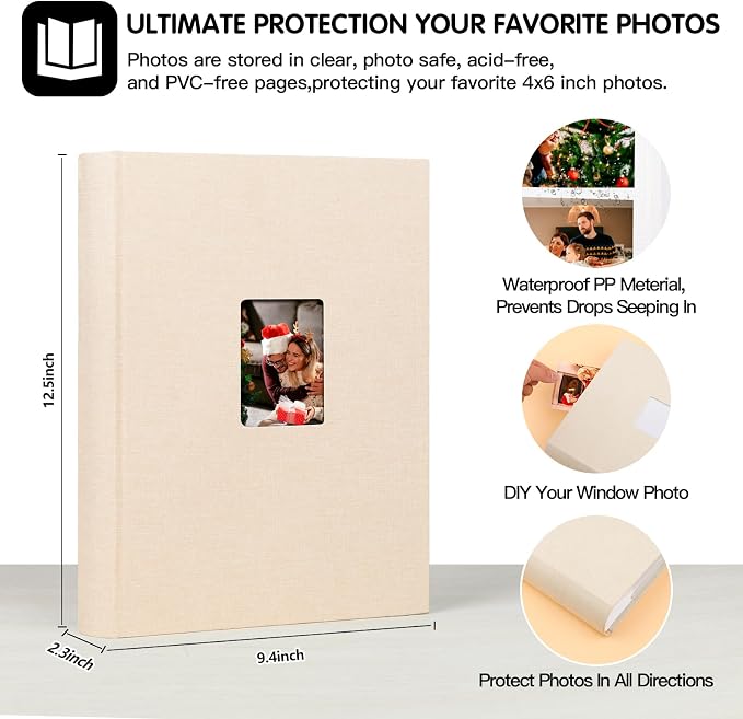 450 Pocket 4x6 Photo Album with Writing Space, Linen Cover, Beige | Large Capacity, 4x6 Album Book, with Memo for Family, Wedding Baby, Travel Memories Graduation Pictures - Image 3