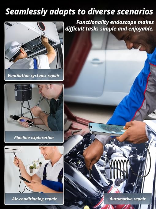 Endoscope Camera with Light, Dual-Lens 1920P HD Borescope with 8 Adjustable LED Lights, IP67 Waterproof Boroscope Inspection Tools, 9.8ft Semi-Rigid Snake Camera for iOS & Android - Image 7