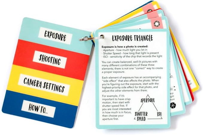 DSLR Cheat Sheet Cards for Canon, Nikon and Sony Cameras - Plastic Quick Reference Photography Cards | Camera Settings, Exposure & Manual Mode (Bright) - Image 4