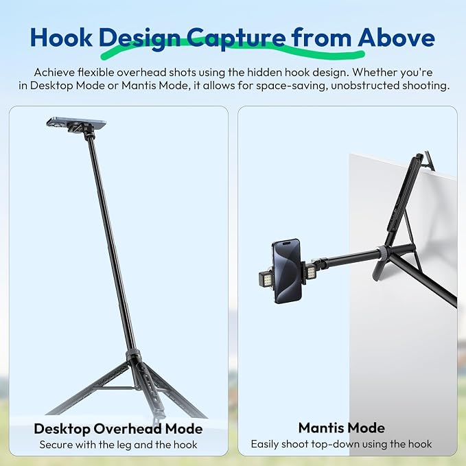 ULANZI TT88 Magnetic Tripod for iPhone 17, 57" Extendable Selfie Stick w Remote, 2-in-1 Phone Clip & Dual Cold Shoe Mounts-Lightweight Phone Tripod Stand for Vlogging, Travel, Video Recording, Black - Image 8