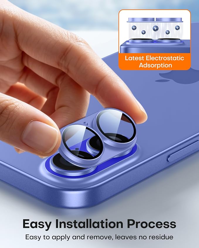 TAURI 2 Pack for iPhone 16/iPhone 16 Plus Camera Lens Protector, Ultramarine - Image 5
