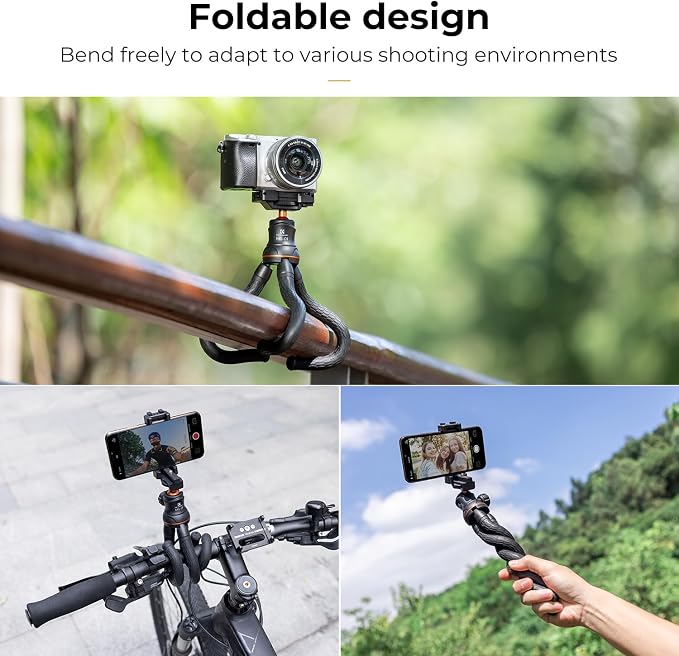 K&F CONCEPT Flexible Mini Tripod Stand | 1/4'' Screw with Phone Holder & Cold Shoe, Bluetooth Remote, 6.6lbs Max Load, MS01 - Image 4