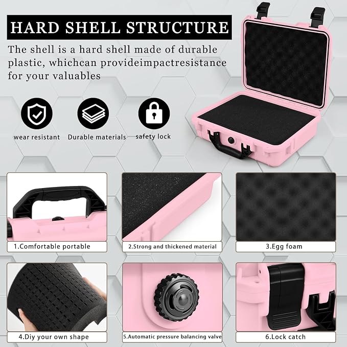Relaxweex 1 Pcs Waterproof Hard Case with DIY Customizable Foam Insert Portable Protective Case with Knife for Camera Drones Equipments Tools Test Instruments(Pink,16.3 x 12.4 x 6.5 Inch) - Image 3