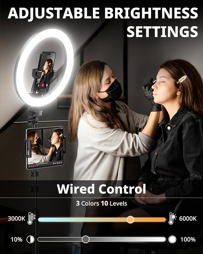 UBeesize 12" Ring Light with 74" Extendable Tripod Stand and Tablet Holder | LED Circle Light with Phone & iPad Holder for Video Recording, Photography, Live Streaming, Makeup, Webcam, TikTok & YouTube - Image 2