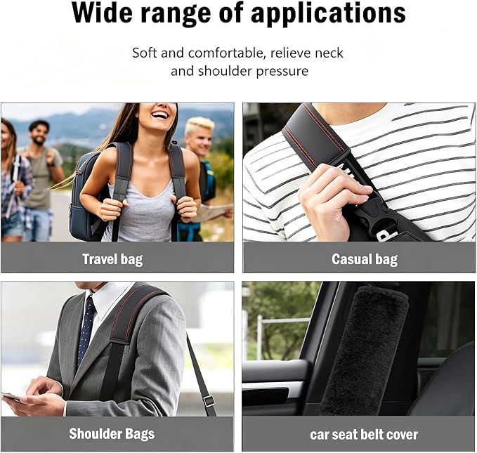 Soft Fuzzy Plush Seat Belt Covers - 2 Pack, Seat Belt Pads to Neck & Shoulder Comfort from Rubbing & Irritation, Universal Fit for Car, Truck, SUV, Airplane, Backpack Straps - Image 6