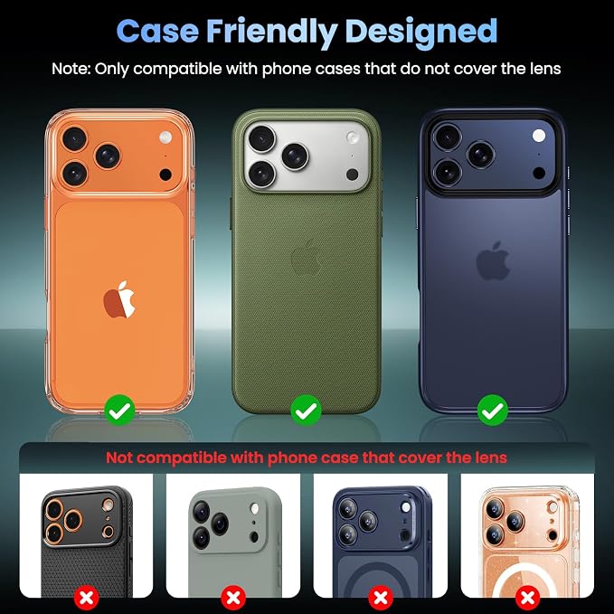 Uyiton for iPhone 17 Pro Camera Lens Protector, Metal Frame Glass Cover | Not Easy to Break, Strong Adsorption, Case-Friendly, Metal 9H Sapphire Glass Rear Camera Screen Cover, Cosmic Orange, 2 Packs - Image 4