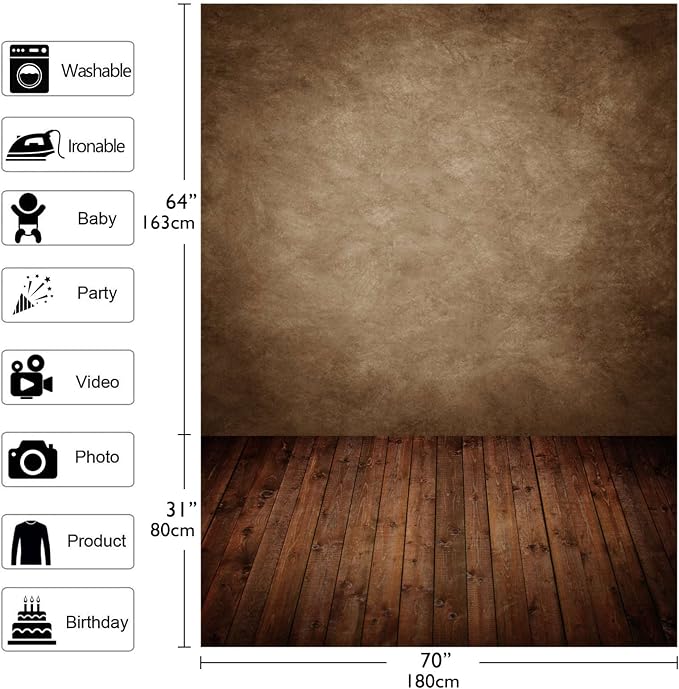 Allenjoy Fabric 6x8ft Abstract Brown Wall with Wood Floor Photo Backdrop for Only Under 3 Years Old Kids Pictures - Image 2