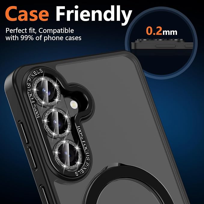 for Samsung Galaxy S26 Plus Camera Lens Protector, Individual Metal Ring Tempered Glass Lens Cover, [Strong Adsorption] Scratch Resistant Ultra-Thin HD Clear Lens Cover, 1 Set-Black Sparkly - Image 6