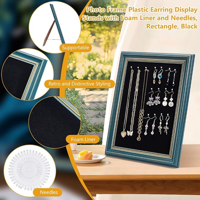 1Pcs Vintage Jewelry Display Stand, Jewelry Rack Photo Frame Shaped Earrings Display Holder with Pins Necklace Earring Ring Holder for Selling Vendors Boutique Women Gift - Image 4