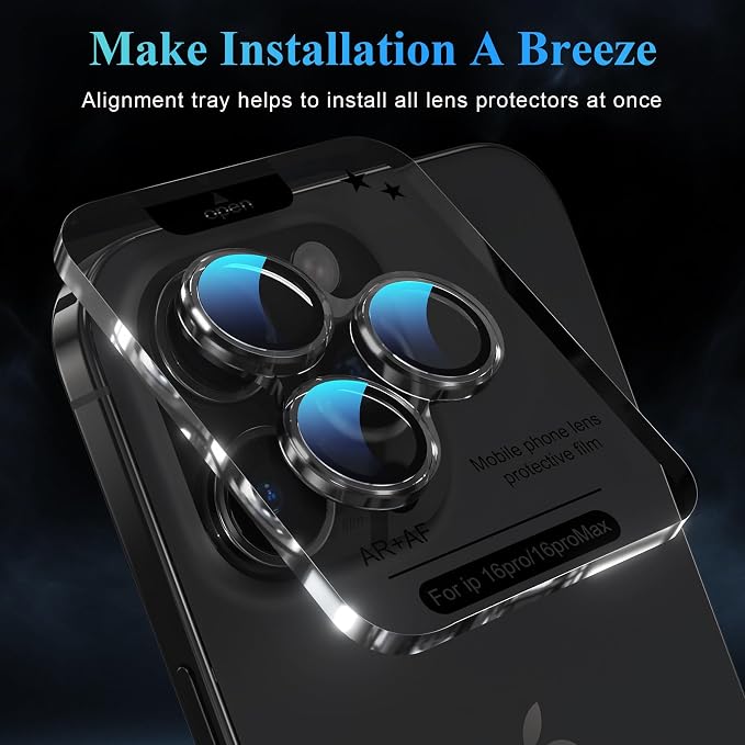 YWXTW Camera Lens Protector for iPhone 16 Pro/iPhone 16 Pro Max, [1 Step Installation Tray] Tempered Glass Screen Protector Metal Individual Camera Cover Accessories Case Friendly (Clear) - Image 5