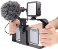 FocusFoto PRO U-Rig Smartphone Video Camera Cage Mount Holder Stabilizer Handle Grip with BOYA by-MM1 Microphone Mic+ 49 LED Light+ Mini Tripod Kit for Mobile Phone iPhone Filmmaking Videomaker by FocusFoto