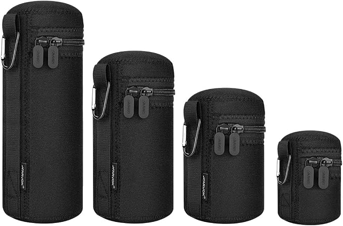 ARVOK Lens Pouch Set, Water Resistant Protective Lens Cases for DSLR Camera Lens, 4 Size Thick Camera Lens Bag for Nikon, Tamron, Sigma, Pentax, Sony, Olympus, Panasonic by ARVOK