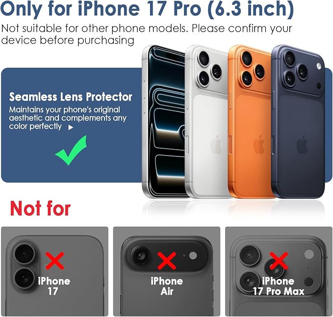 FanTEK Camera Lens Protector Compatible with iPhone 17 Pro, 9H Tempered Glass Camera Screen Cover, Ultra HD Clear Acrylic Full Coverage Guard, Case Friendly - Image 2