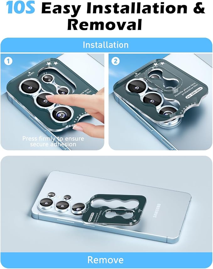 CloudValley for Samsung Galaxy S26 Ultra Camera Lens Protector Bling | 9H Tempered Glass + Aluminum Alloy Lens Protective Ring [Glitter Decoration] Ultra-HD Individual Lens Cover,Glitter Blue - Image 8
