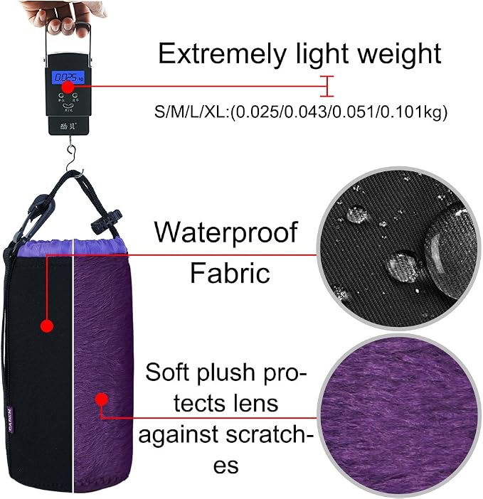 CADeN Lens Pouch Set 4 Pack Replacement Compatible for Canon, Nikon, Sony, Pentax, Olympus (Small, Medium, Large, X Large) Camera Lens Case Bag Thick Protective Neoprene Pouch Soft Plush for DSLR Lens - Image 5