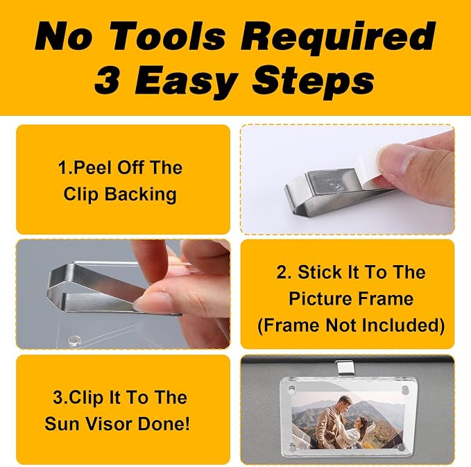 4 Pack Car Sun Visor Photo Clips, Stainless Steel Sun Visor Clips for Car with Adhesive Clip Mounting Kit for Custom Displays (Photo Frames Not Included), Strong Hold Accessory for Cars, Home & Office - Image 6
