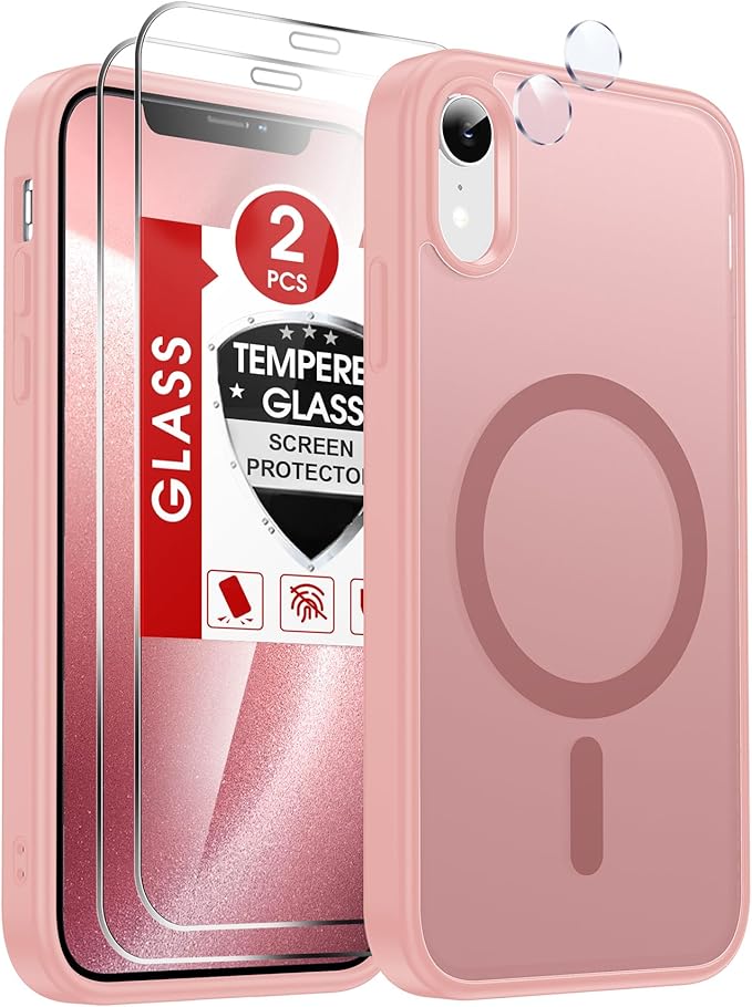 LeYi for iPhone-XR Phone Case Pink with Screen Protector X2 + Camera Cover X2:[ MagSafe Compatible] Magnetic Cases for i Phone 10 iphoneXR Slim Matte Military Grade Protective Funda para 10XR, Pink by LeYi