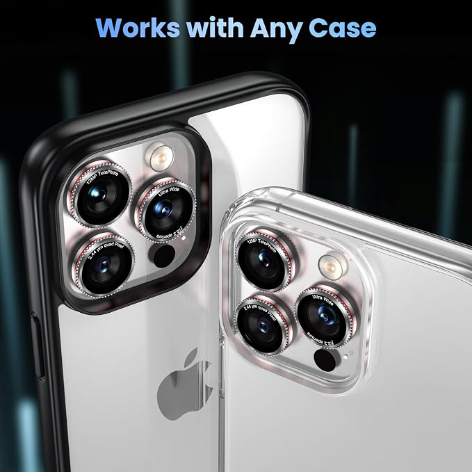 Uyiton for iPhone 17/16/15/14 (Pro Max & Pro) Camera Lens Protector | Unique Lines Text Design, Case-Friendly, Military-Grade Sapphire Glass Metal Camera, Easy to Install, Gearwheel Silver+Red - Image 5