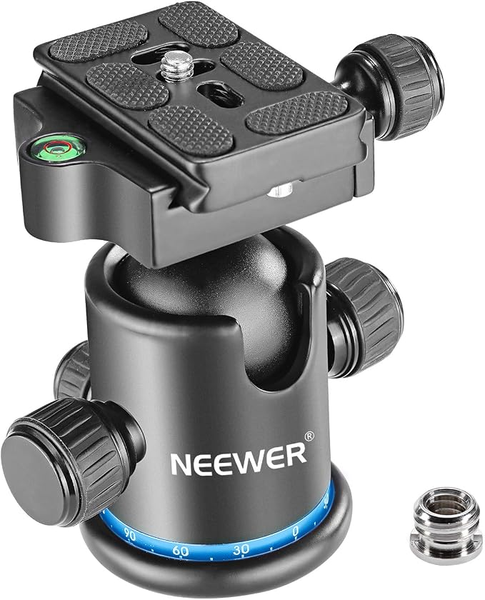 NEEWER 36MM Tripod Ball Head 360° Panoramic Metal with Arca Type Plate | Quick Release Plate, 1/4" Screw, 3/8" Thread, Max Load 17.6lb/8kg, Mount for Monopod, Slider, DSLR Camera, Camcorder (Blue) by Neewer