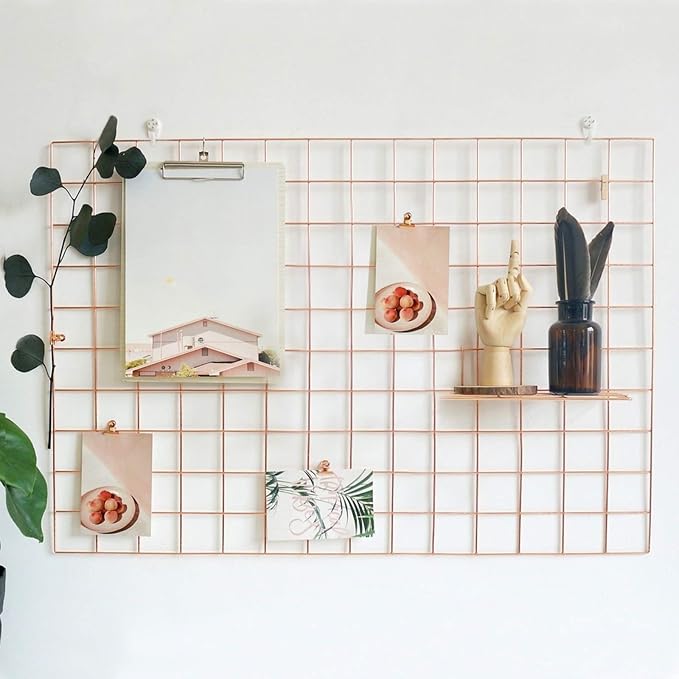 2 Pack Large Wall Grid Panels with Light and Clips, Photo Display Board, Picture Frame Collage Board, Wire Grid Wall Panel Room Decoration,Rose Gold | Picture Frames Collage , Wire Grid Wall Panel Room Decoration by GBYAN