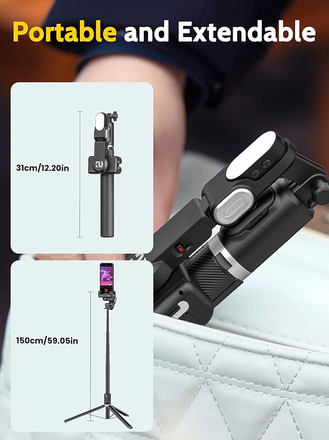 AOCHUAN 59'' Face Tracking Tripod, Phone Gimbal with RGB Light(M2PRO Black) | Selfie Stick for iPhone, Phone Tripod with Light, Content Creator Essentials for Video Recording, Tiktok, and Live Streaming - Image 8