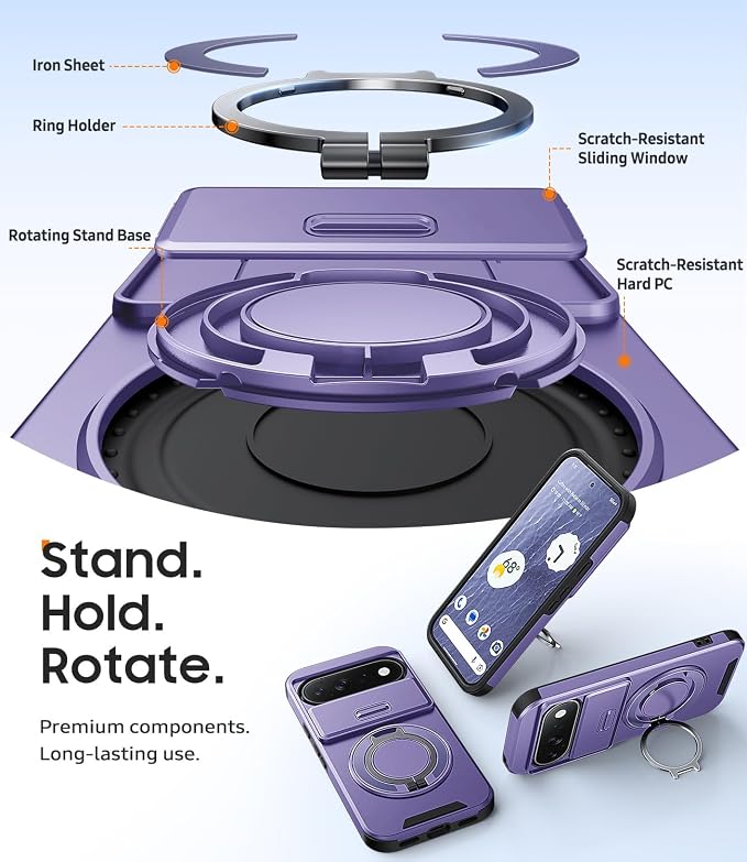JAME for Google Pixel 10 Pro XL/11 Pro XL Case, Stand & Slide Camera Cover | Ring Holder Kickstand, Screen Protectors, Dual-Layer Shockproof Protective, Magnetic Accessory Friendly Phone Case, Purple - Image 7