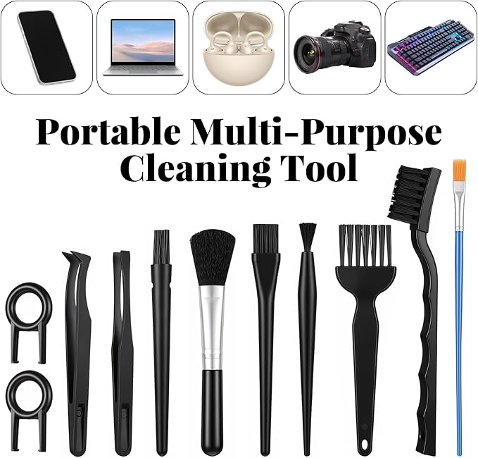 11 Pcs Mini Keyboard Cleaning Brushes Kit, Mini Anti Static Brush with Keycap Puller Tweezers, Dust Cleaning Brushes for Electronic Devices Computer Motherboard Fans Camera Small Space - Image 3