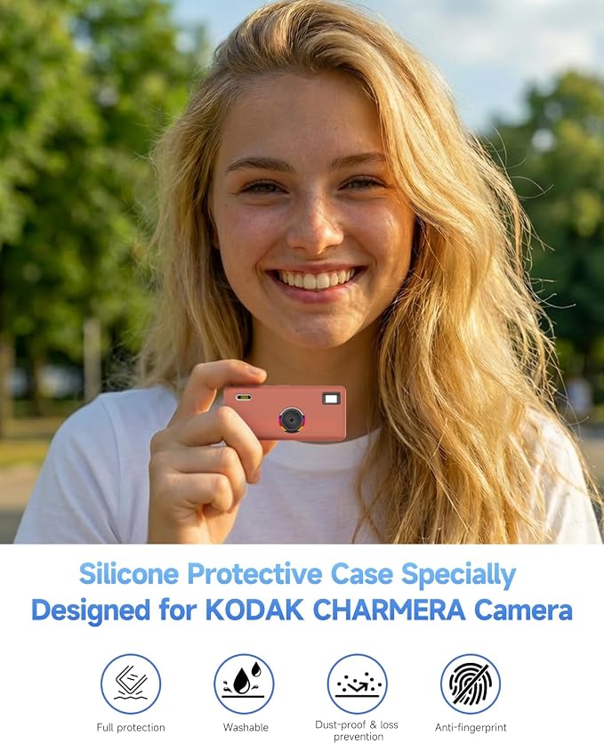 Silicone Case for Kodak CHARMERA Keychain Digital Blind Box accessories,Soft Silicone Protective Case,Comes with Screen Protectors and Wrist Strap - Dark Brown - Image 2