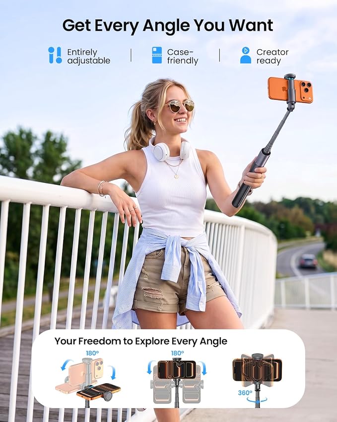 LOXP 67'' Phone Tripod with Remote, 0.01s Auto-Open for Content Creator | Selfie Stick for iPhone/ Android, Portable iPhone Tripod with Cold Shoe/ 1/4" Adapter for Travel, Vlog, Live, Golf, Video - Image 5
