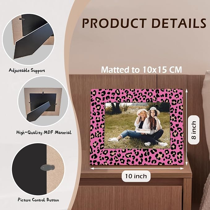 kunlisa Hot Pink Leopard Print Picture Frame 4x6, Cheetah Gifts for Women, Funky Preppy Y2k Leopard Animal Print Picture Photo Frame for Home Girls Room Dorm Apartment Tabletop Desk Shelf Decoration - Image 4