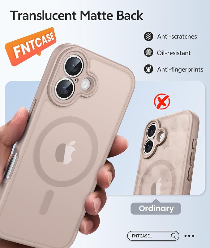 FNTCASE for iPhone 16 Plus Case, Fit for Magsafe, Screen Protector | Full Camera Protection, Translucent Matte, 14FT Military Grade Drop Proof, Shockproof Protective Phone Cover, Desert Gold - Image 6
