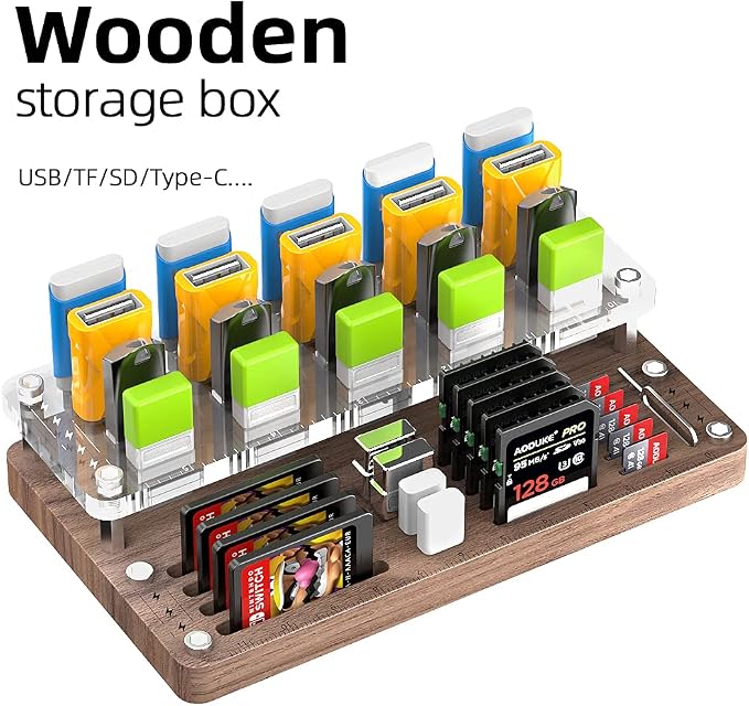 Wooden Memory Card Case for TF, SD, Micro SD Cards and USB Drives - Desk Holder and Carrying Case - AJSNH03MY - Image 3