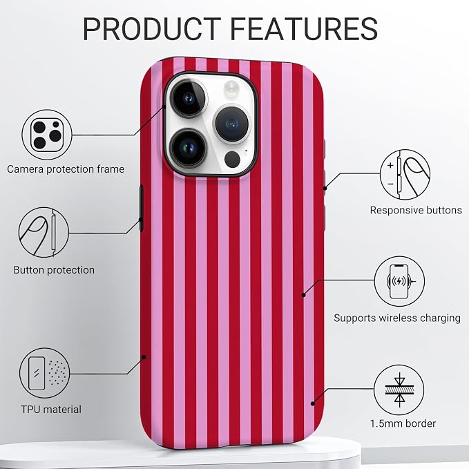 TPU Phone Case for iPhone 15 Pro Max, MagSafe Wireless Charging Compatible, Shockproof Slim Fit Protective Cover with Anti-Yellowing & Raised Camera Protection (Stripes 4, iPhone 15 Pro Max) - Image 4