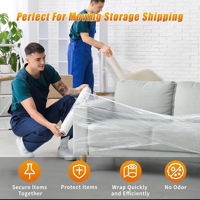 Stretch Film Shrink Wrap for Moving Supplies (15inch, 2 Pack) x 1000ft, Industrial Strength Plastic Wrap Stretch Roll for Pallet Wrapping Shipping Moving Boxes Storage Furniture with Handles, Clear - Image 7