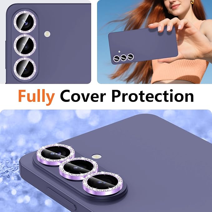 for Samsung Galaxy S26 Plus Camera Lens Protector, Individual Metal Ring Tempered Glass Lens Cover, [Strong Adsorption] Scratch Resistant Ultra-Thin HD Clear Lens Cover, 1 Set-Purple Diamond - Image 8