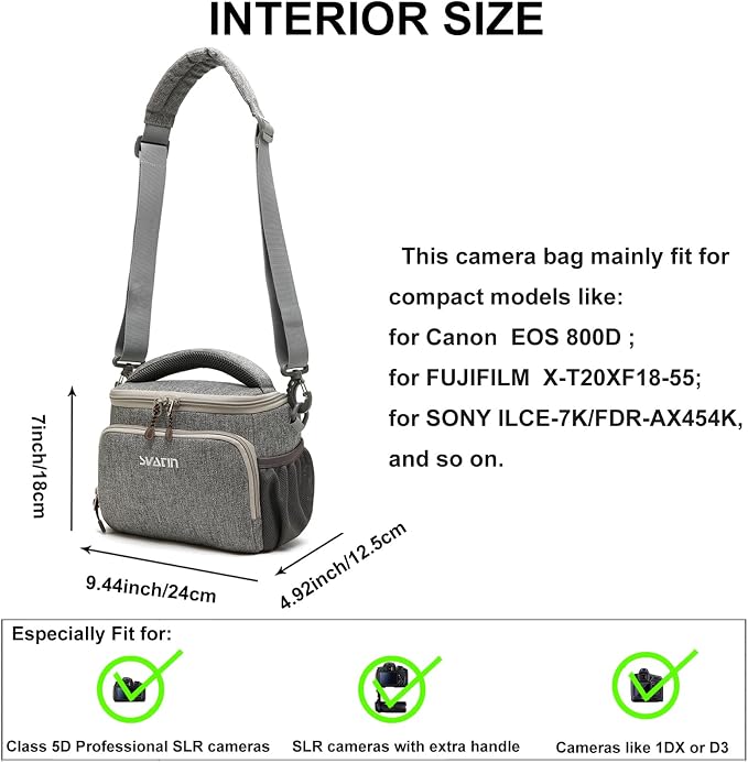 Camera Shoulder Bag,Small Gray Shockproof Canvas SLR/DSLR Mirrorless Crossbody Lens Case Purse,Compact Storage Messenger Bag for Sony A7,for Canon R Series(M) - Image 2