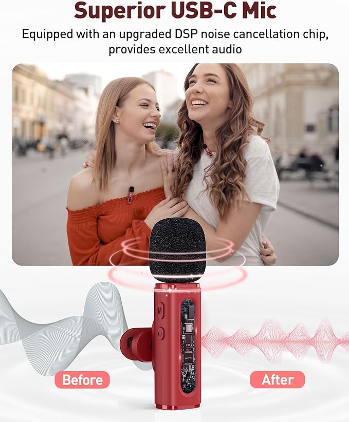 USB C Lavalier Microphone Wireless Mini Mic for Type-C Android Phone/Tablet/PC Video Recording Clip-on Mics with Rotatable Clip&Denoise Recording, Ideal for Vlog Tiktok Youtube Content Creator, Red - Image 3
