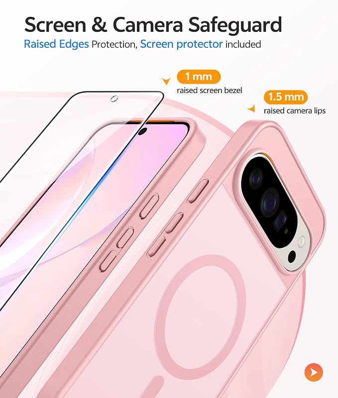 FNTCASE for Google Pixel 10 Pro XL / 9 Pro XL Case, Compatible with Magsafe | Screen Protector, Translucent Matte, 14FT Military Grade Drop Protection, Shockproof Protective Phone Cover, Light Pink - Image 4
