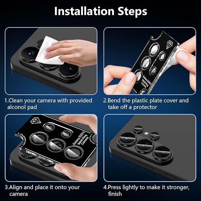for Samsung Galaxy S26 Ultra Camera Lens Protector, Individual Metal Ring Tempered Glass Lens Cover, [Strong Adsorption] Scratch Resistant Ultra-Thin HD Clear Lens Cover, 1 Set-Black - Image 7