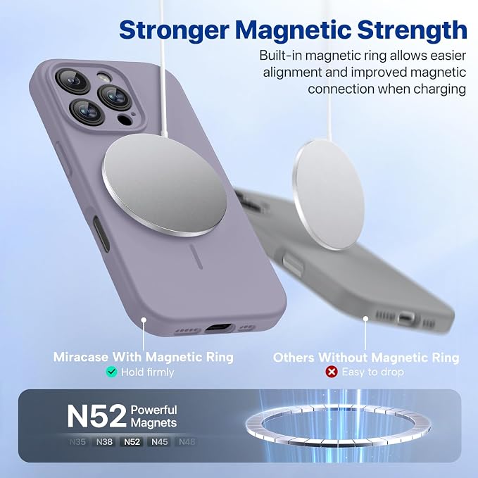 miracase Magnetic for iPhone 16 Pro Max Case, [Soft Anti-Scratch Microfiber Lining], Compatible with MagSafe, Liquid Silicone Case Shockproof Drop Protection Phone Case for 16 ProMax,Lavender Gray | Compatible with MagSafe, Soft Microfiber Lining, Prem... - Image 5
