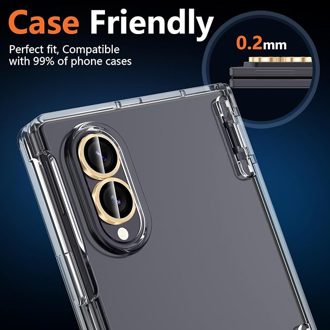 for Samsung Galaxy Z Fold 8 Camera Lens Protector, Individual Metal Ring Tempered Glass Lens Cover, [Strong Adsorption] Scratch Resistant Ultra-Thin HD Clear Lens Cover, 1 Set-Gold - Image 6