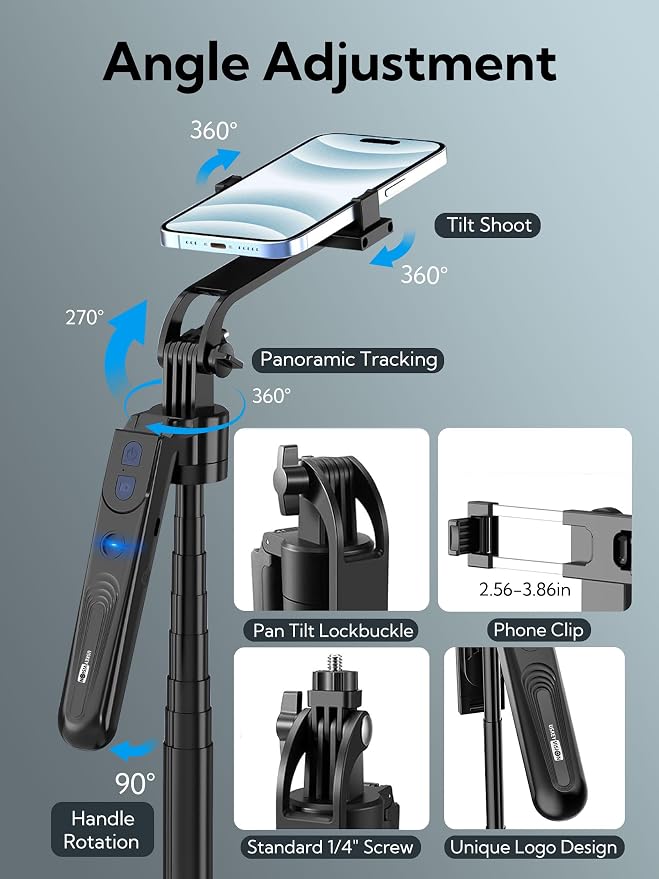 70.9" Auto Face Tracking Tripod 360° Rotation w/Light(UTK-02) | Phone Tripod for iPhone & Android,No App Needed,w/ Remote Control,Gesture Control,LED Light,1/4"Screw Mount,Video Recording - Image 8
