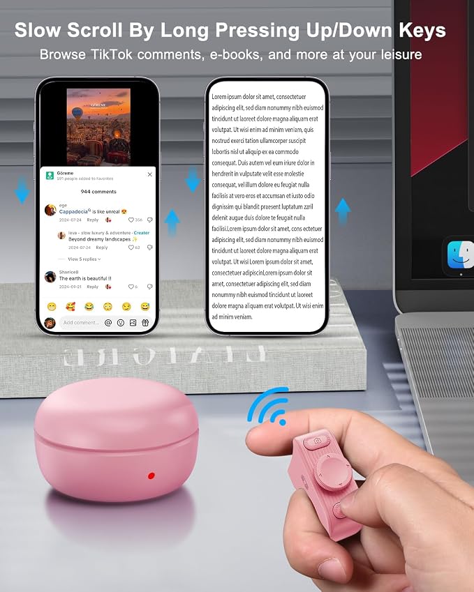 [New Upgrade, Easy to Use] TikTok Scrolling Ring Remote Control, Camera Shutter Remote, Wireless Bluetooth Scrolling Ring for iPhone, iPad, iOS, Android - Light Pink - Image 2